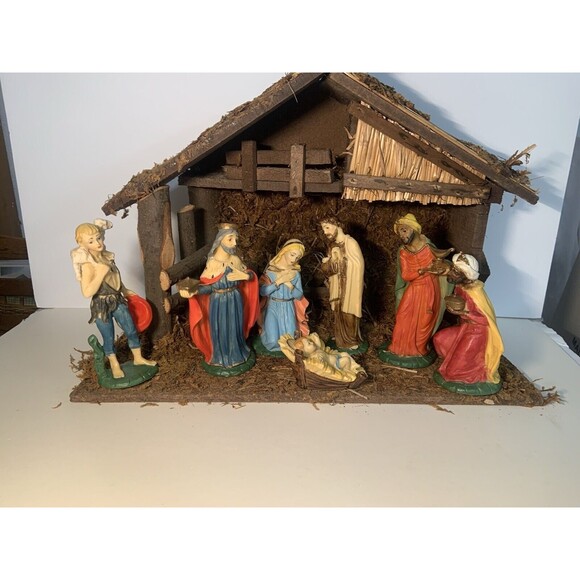 RARE Italy Vintage Nativity SET Hand Painted  Italian Lot of 7 + STABLE - Picture 7 of 16